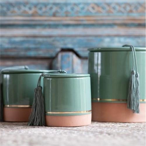 Ceramic / Green & Terracotta Candle