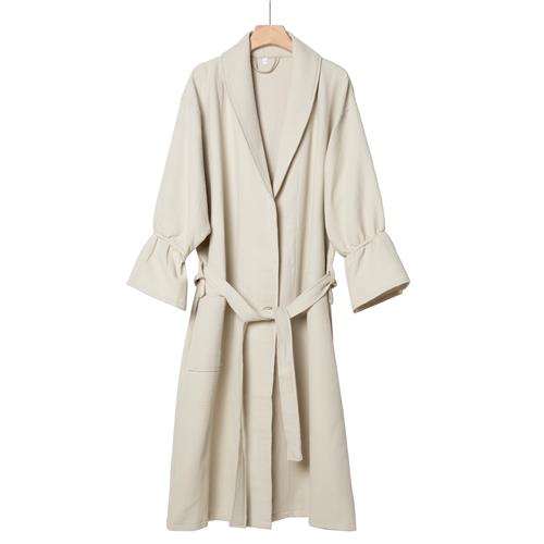 Waffle Bathrobe with Ruffles / Biege