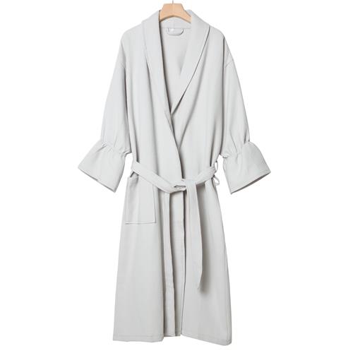 Waffle Bathrobe with Ruffles / Light Grey